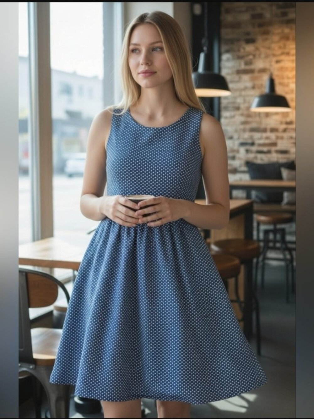 Anthropologie Maeve Blue White Polka Dot Fit and Flare Dress Size M
